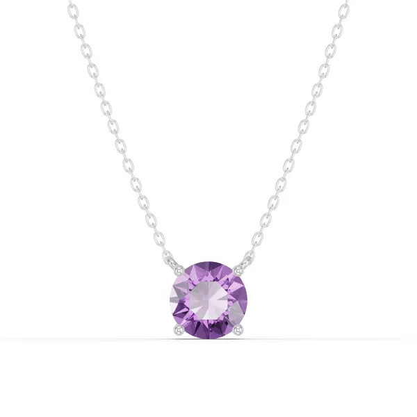 Round Amethyst Solitaire Silver Necklace