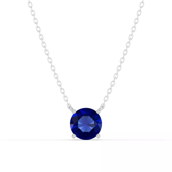 Round Sapphire Solitaire Silver Necklace