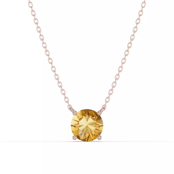 Round Citrine Solitaire Necklace