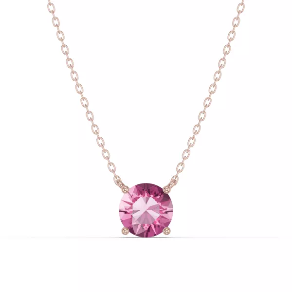 Round Pink Tourmaline Solitaire Necklace