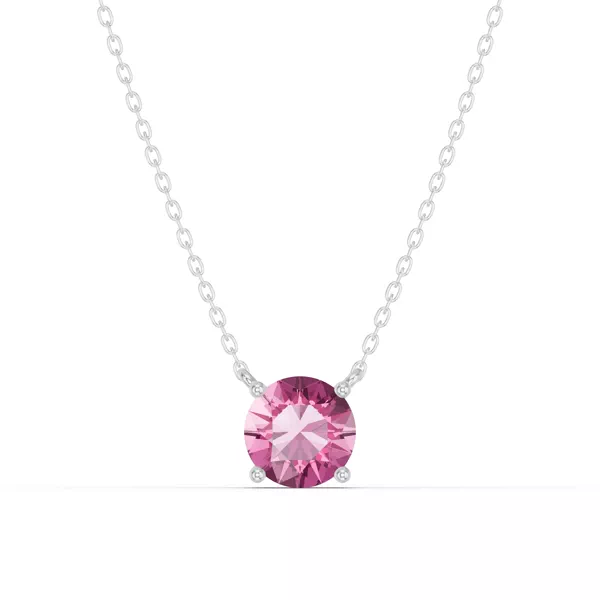 Round Pink Tourmaline Solitaire Necklace