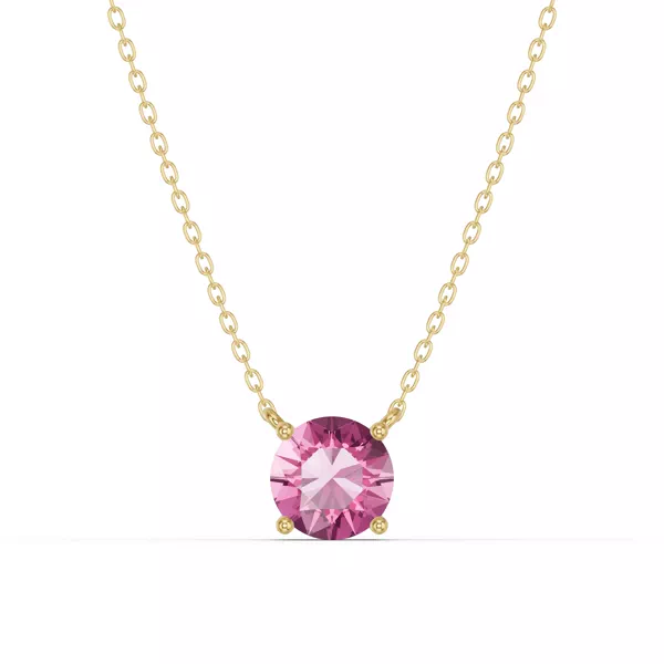 Round Pink Tourmaline Solitaire Necklace