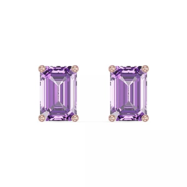 Emerald-Cut Amethyst Stud Earrings