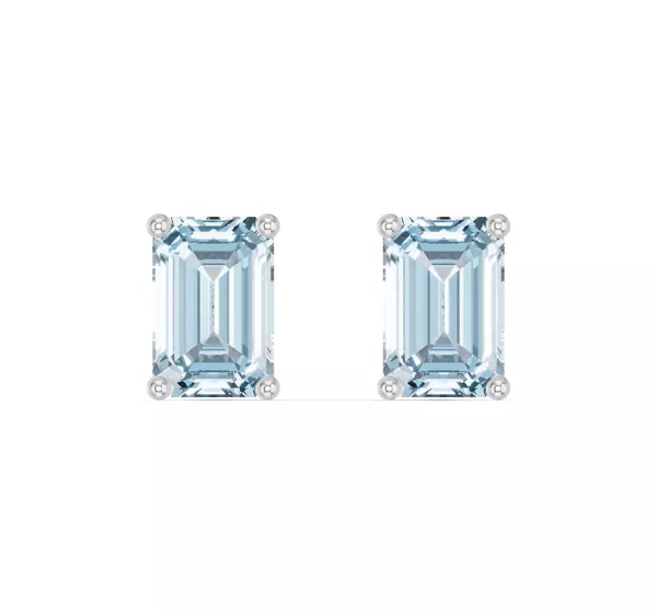Emerald-Cut Aquamarine Stud Earrings