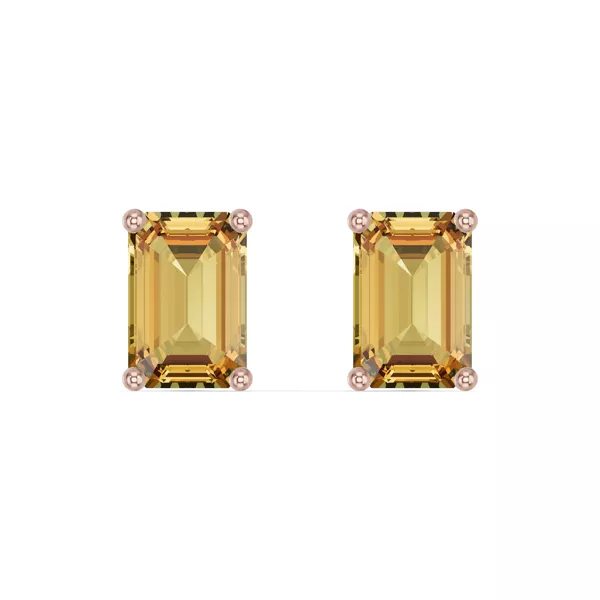 Emerald-Cut Citrine Stud Earrings