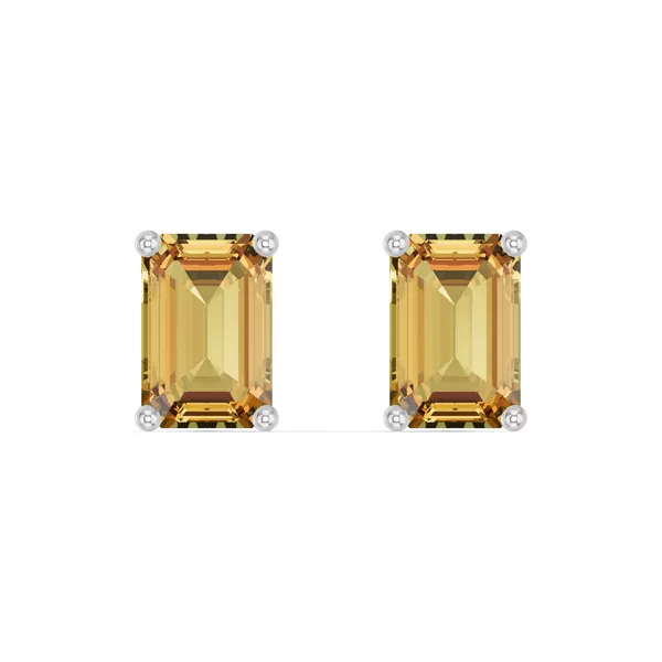 Emerald-Cut Citrine Stud Earrings