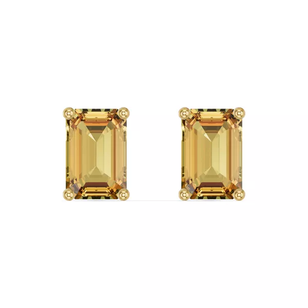 Emerald-Cut Citrine Stud Earrings