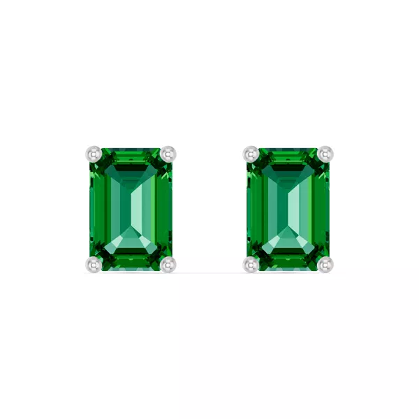 Emerald-Cut Emerald Silver Stud Earrings