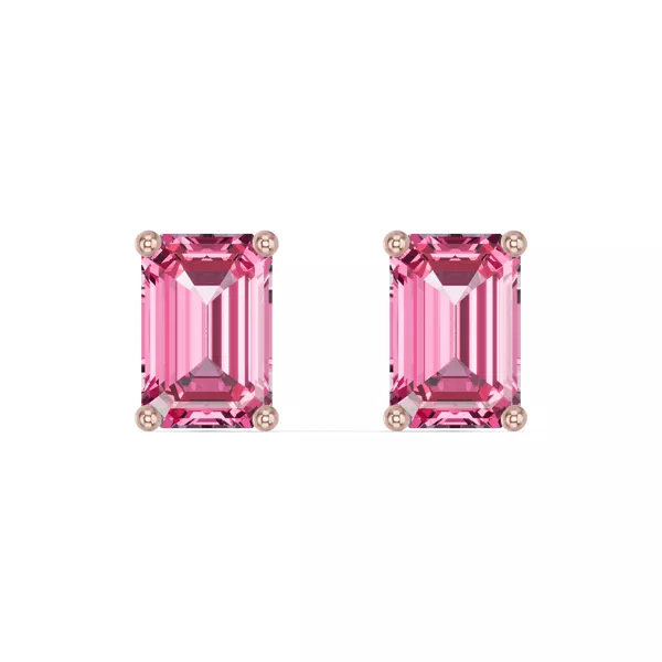 Emerald-Cut Pink Tourmaline Stud Earrings