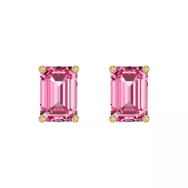 Emerald-Cut Pink Tourmaline Stud Earrings