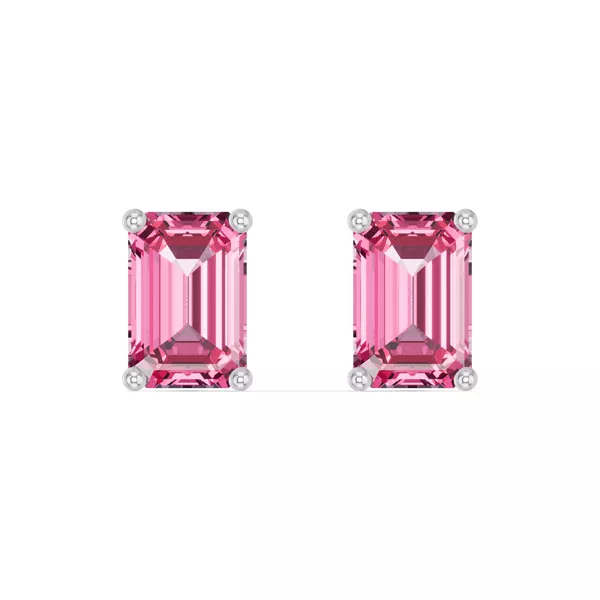 Emerald-Cut Pink Tourmaline Silver Stud Earrings