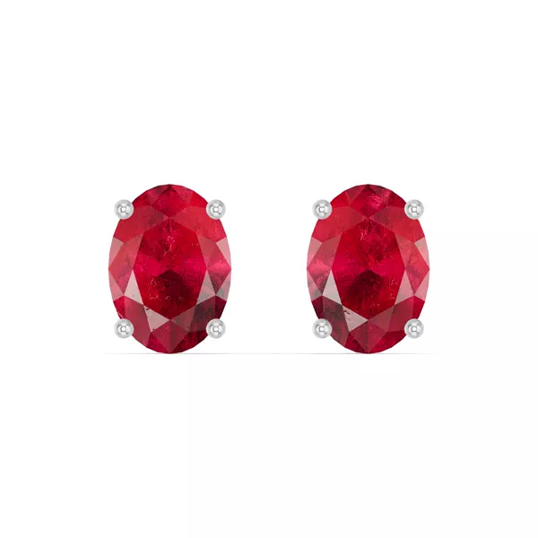 Oval Ruby Silver Stud Earrings