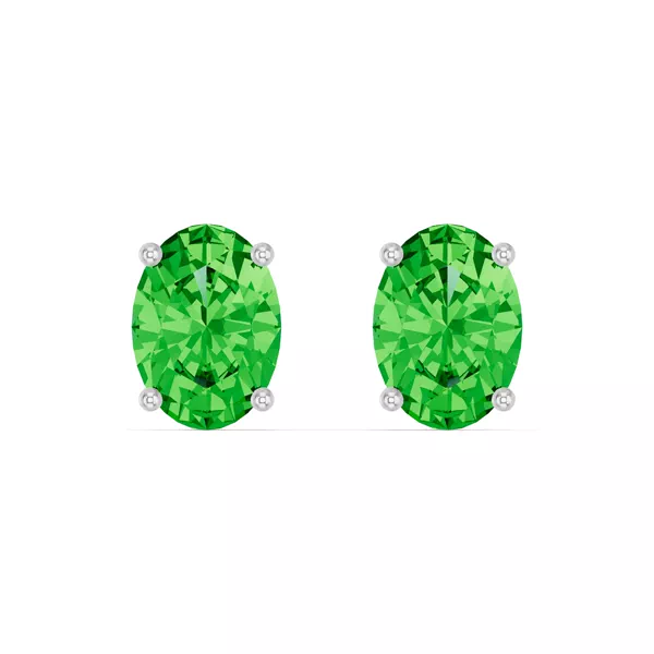 Oval Tsavorite Silver Stud Earrings