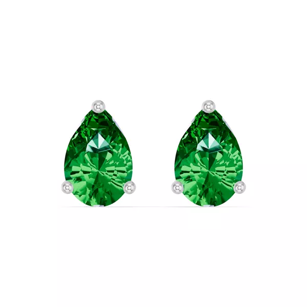 Pear-Shaped Emerald Silver Stud Earrings