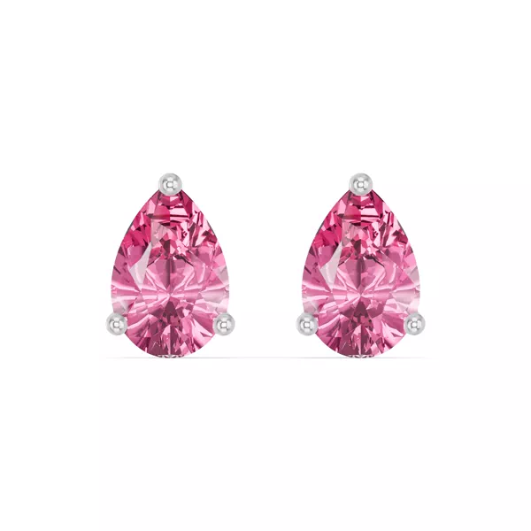 Pear-Shaped Pink Tourmaline Silver Stud Earrings