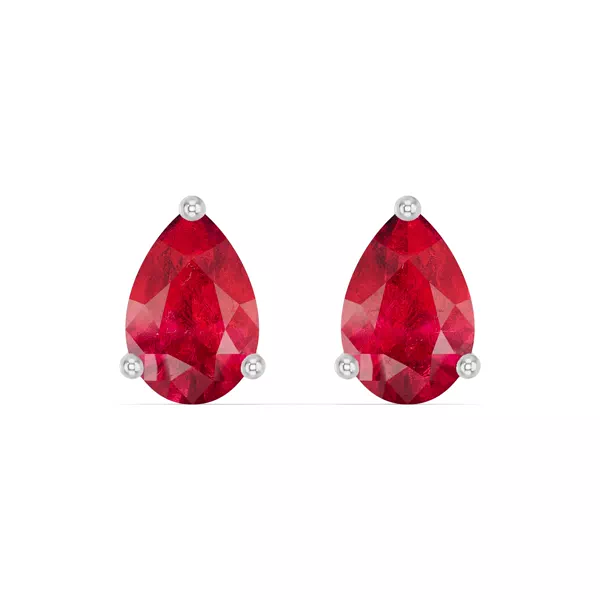 Pear-Shaped Ruby Silver Stud Earrings