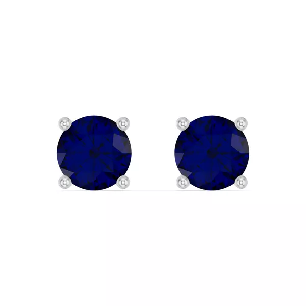 Round Sapphire Silver Stud Earrings