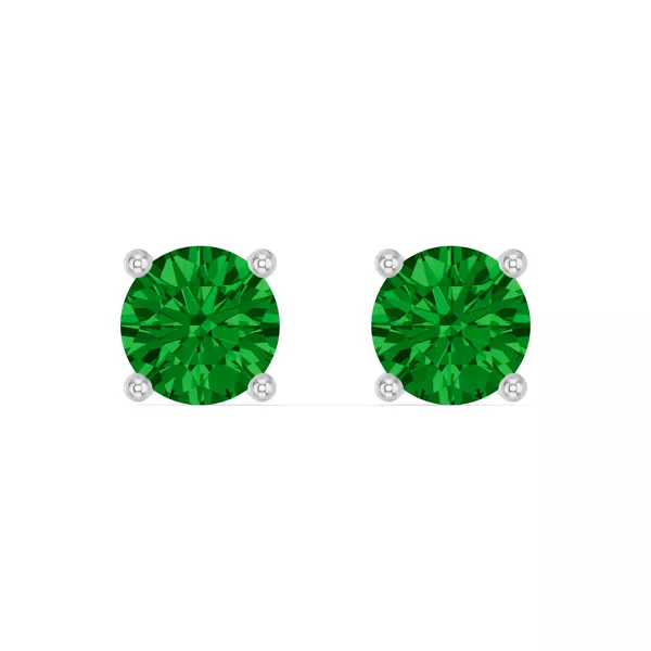 Round Emerald Silver Stud Earrings