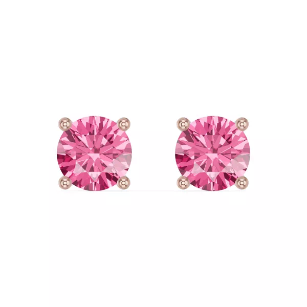 Round Pink Tourmaline Stud Earrings