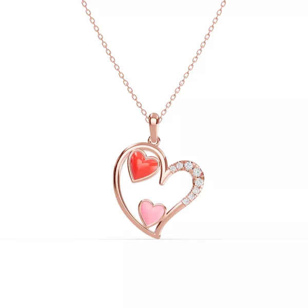 Duet Pavé Heart Necklace – Red & Pink