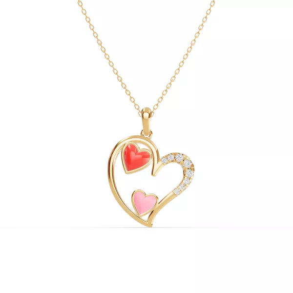 Duet Pavé Heart Necklace – Red & Pink