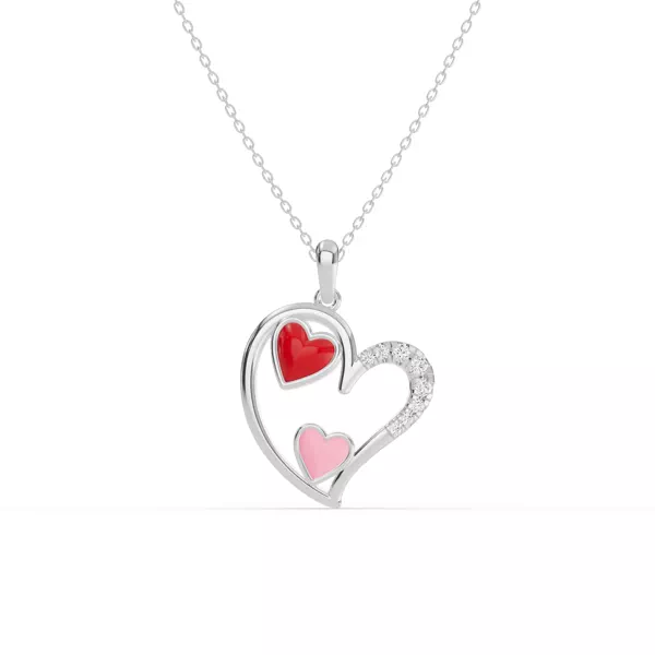 Duet Lab Pavé Heart Silver Necklace – Red & Pink