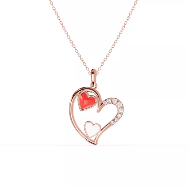 Duet Pavé Heart Necklace – Red & White