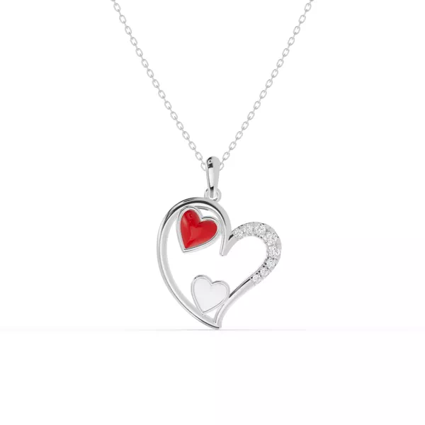 Duet Pavé Heart Necklace – Red & White