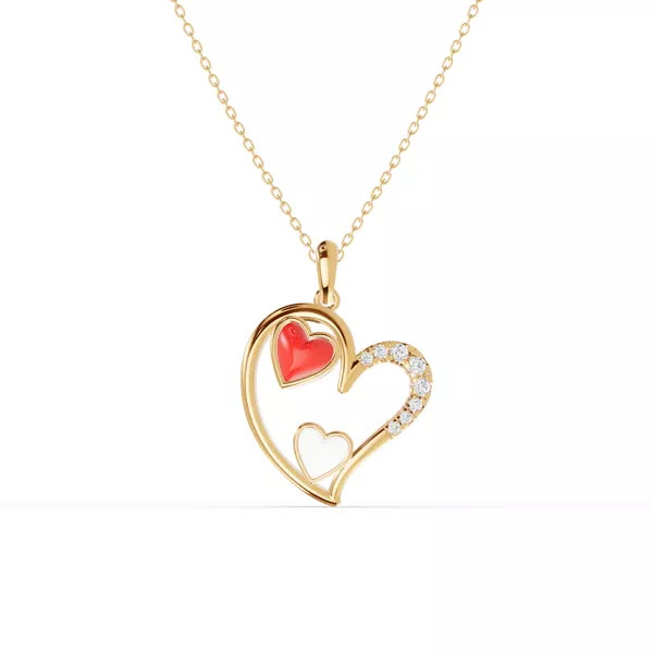 Duet Pavé Heart Necklace – Red & White