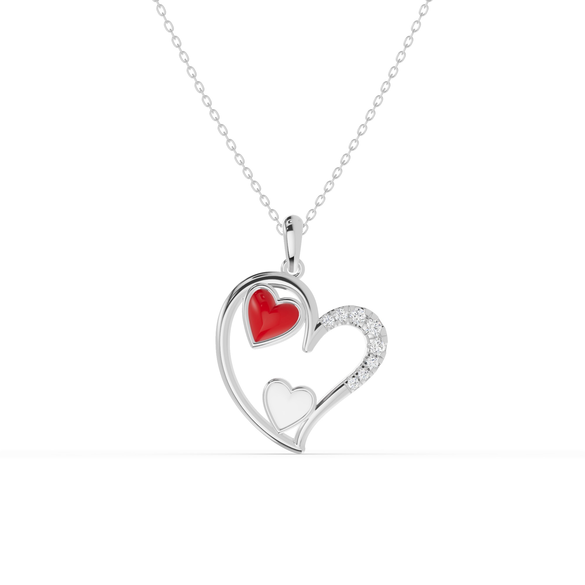 Duet Pavé Heart Necklace – Red & White