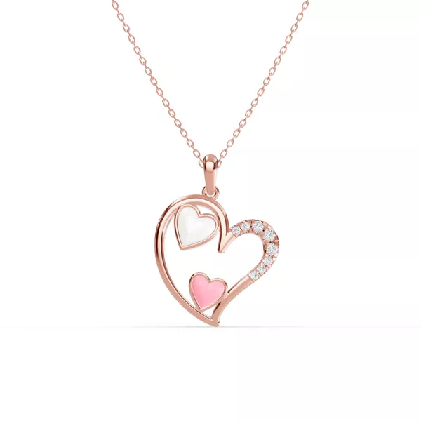 Duet Pavé Heart Necklace – White & Pink
