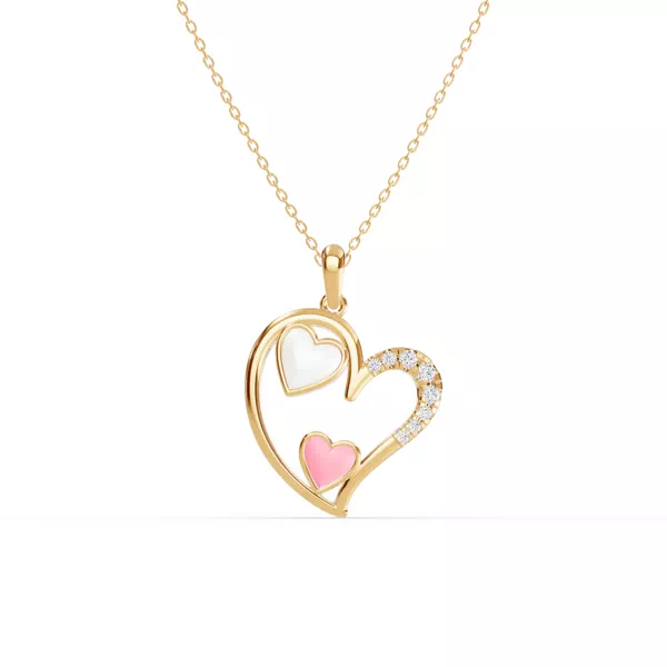 Duet Pavé Heart Necklace – White & Pink