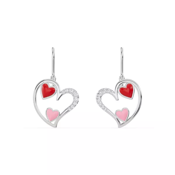 Duet Pavé Heart Earrings – Red & Pink