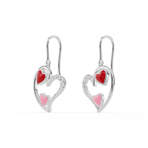 Diamond Earrings Duet Pavé Heart Silver earrings – Red & Pink