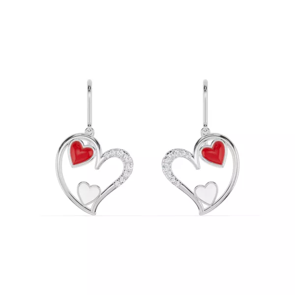 Duet Pavé Heart Earrings – Red & White
