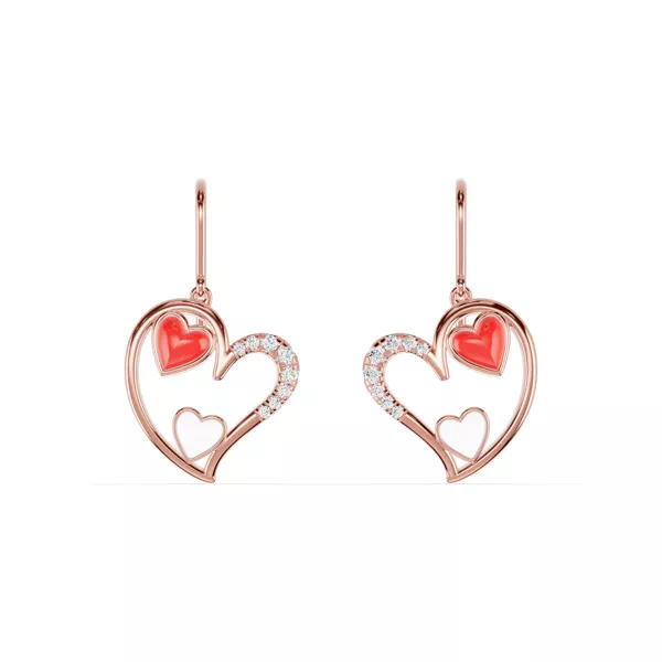 Duet Pavé Heart Earrings – Red & White