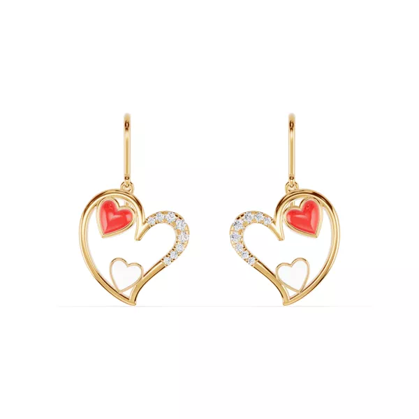 Duet Pavé Heart Earrings – Red & White