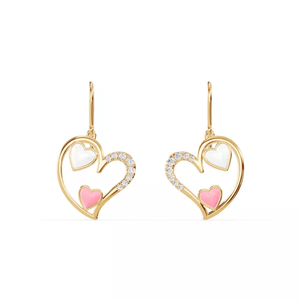 Duet Pavé Heart Earrings – White & Pink