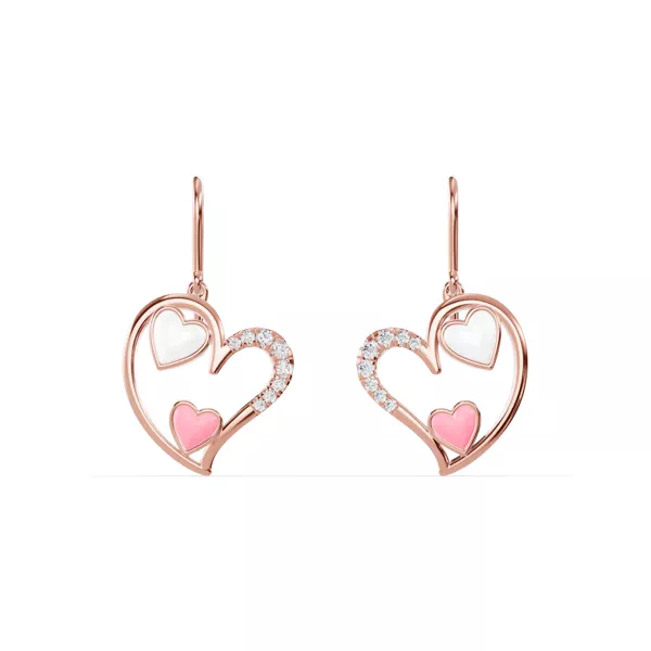 Duet Pavé Heart Earrings – White & Pink