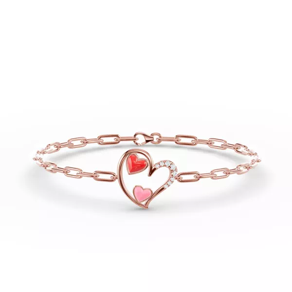 Duet Pavé Heart Bracelet – Red & Pink