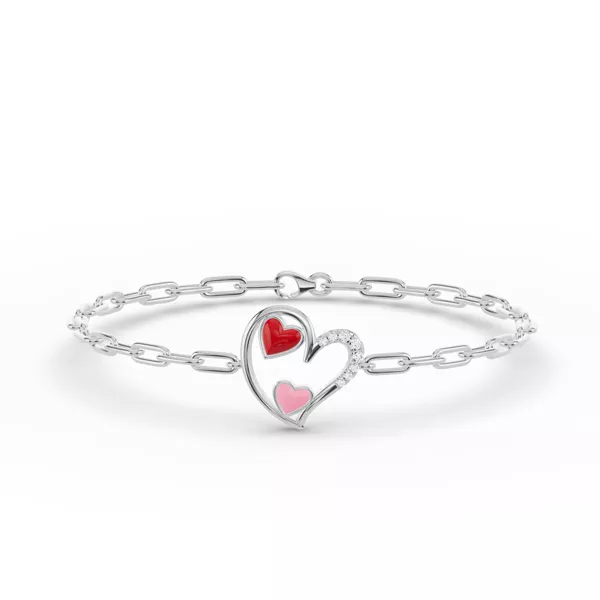 Duet Pavé Heart Bracelet – Red & Pink