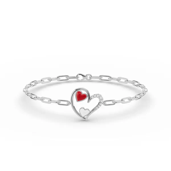 Duet Lab Pavé Heart Silver Bracelet – Red & White