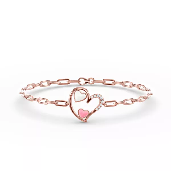 Duet Lab Pavé Heart Bracelet – White & Pink
