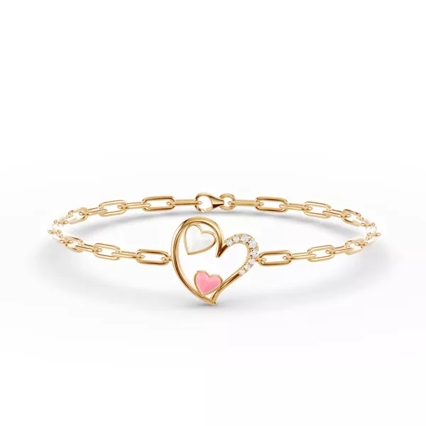 Duet Pavé Heart Bracelet – White & Pink