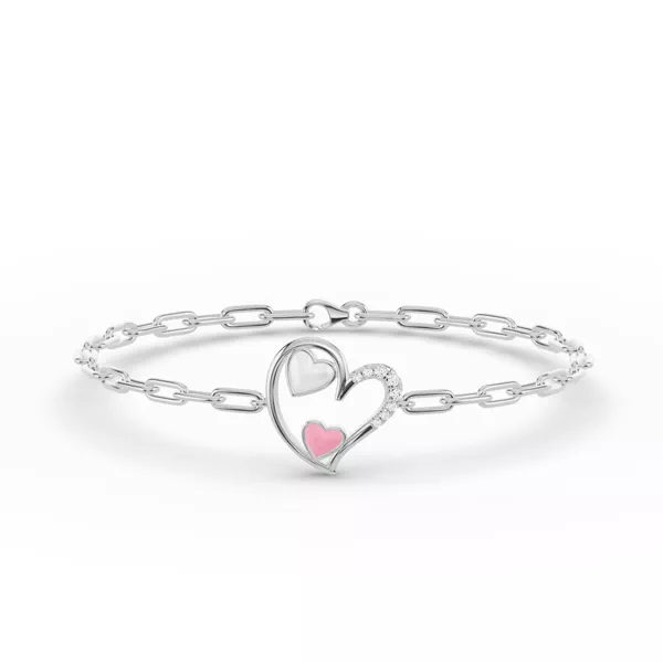 Duet Pavé Heart Bracelet – White & Pink