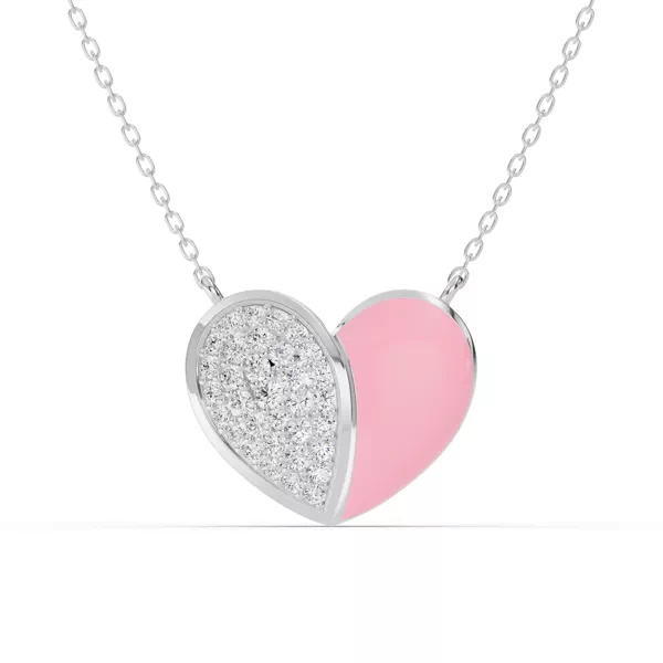 Amara Pink Ceramic Lab Pavé Heart Necklace