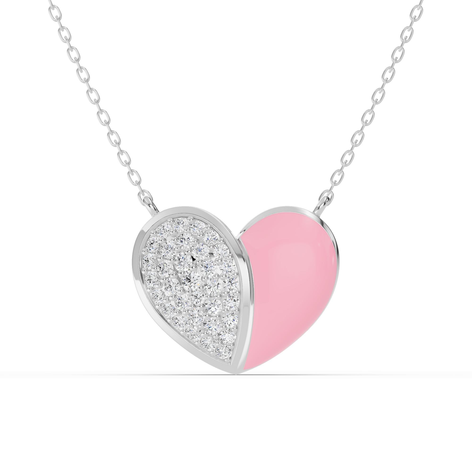 Amara Pink Ceramic Pavé Heart Necklace
