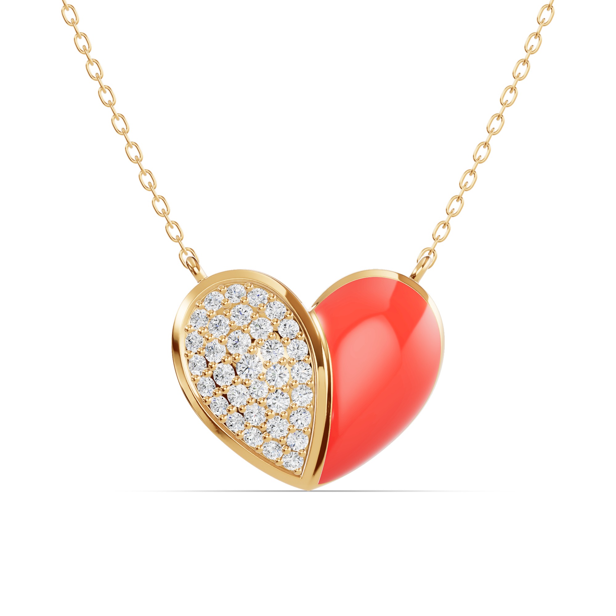 Amara Red Ceramic Lab Pavé Heart Necklace