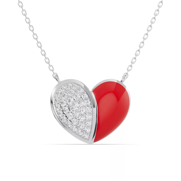 Amara Red Ceramic Lab Pavé Heart Silver Necklace