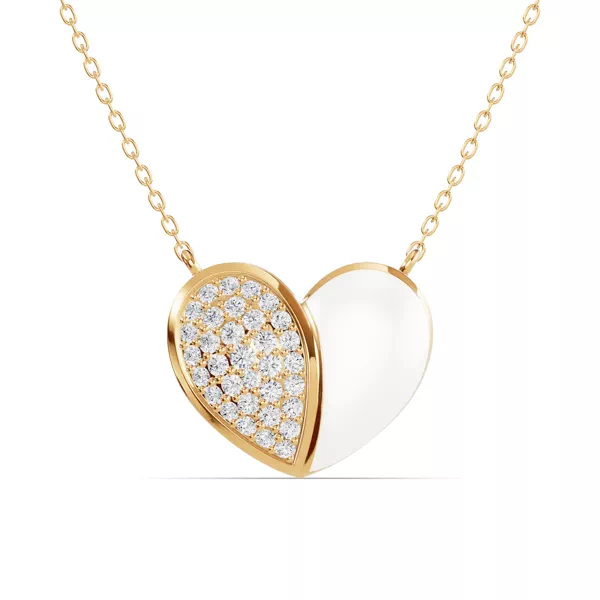 Amara White Ceramic Lab Pavé Heart Necklace